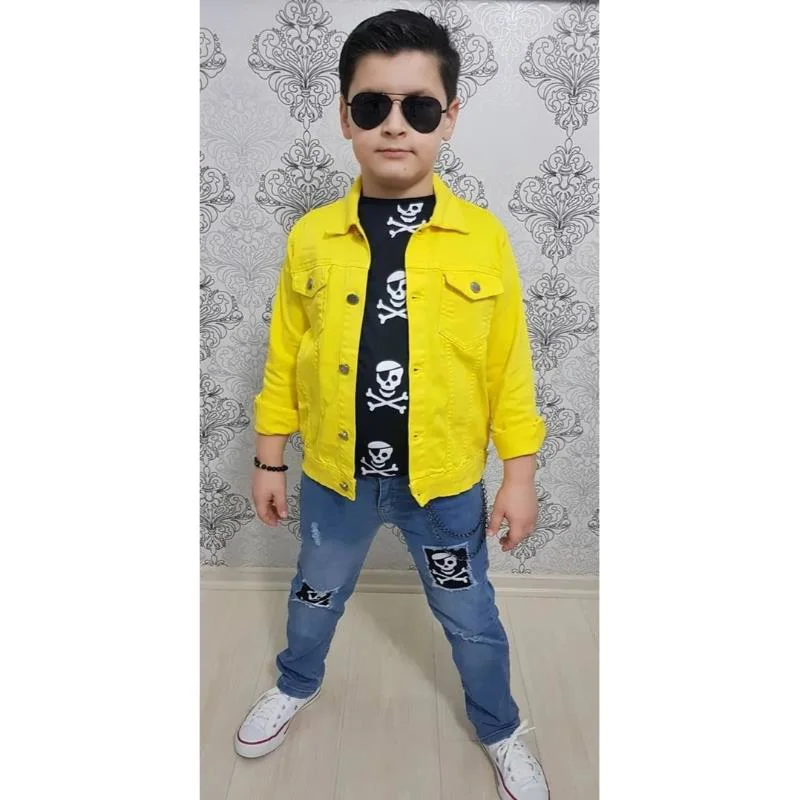 MODAVALS GABARDİN CEKETLİ KURU KAFA TASARIMLI ERKEK ÇOCUK KOT KOM