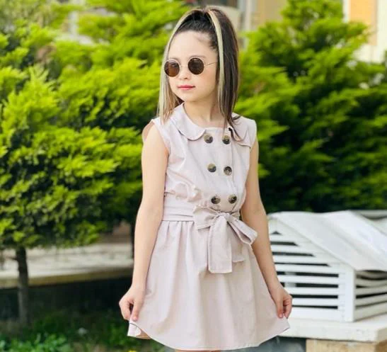 MODAVALS GABARDİN KARDEŞ KOMBİN DÜĞME DETAYLI KIZ ÇOCUK ELBİSE - MODAVALS GABARDİN KARDEŞ KOMBİN DÜĞME DETAYLI KIZ ÇOCUK ELBİSE -
