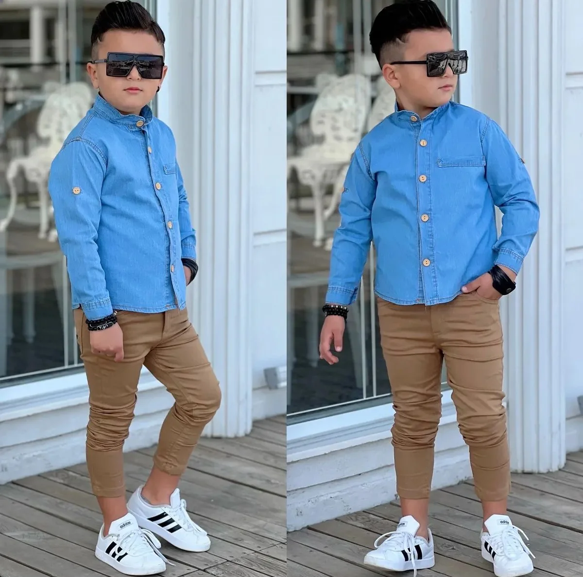MODAVALS HAKİM YAKA DENIM GÖMLEK & GABARDİN PANTOLON ERKEK ÇOCUK 