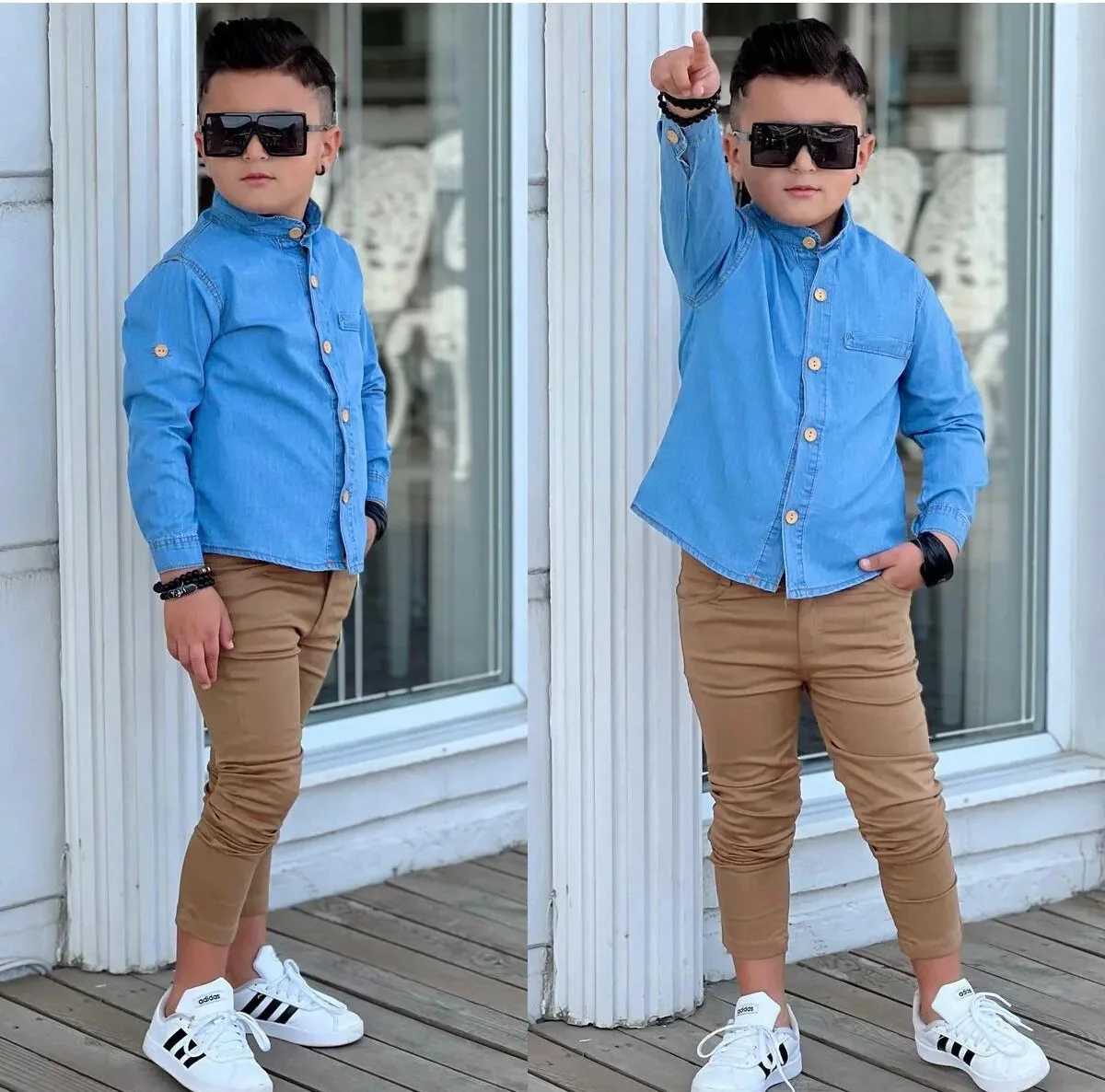 MODAVALS HAKİM YAKA DENIM GÖMLEK & GABARDİN PANTOLON ERKEK ÇOCUK 