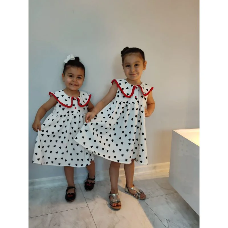 MODAVALS KARDEŞ KOMBİN KIZ ÇOCUK KALP DETAYLI ELBİSE