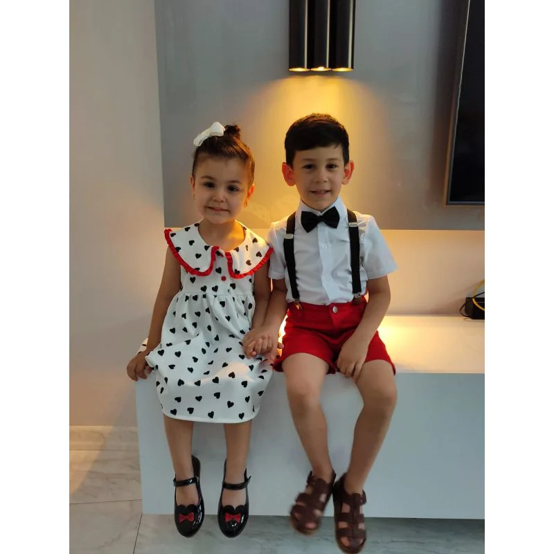 MODAVALS KARDEŞ KOMBİN KIZ ÇOCUK KALP DETAYLI ELBİSE