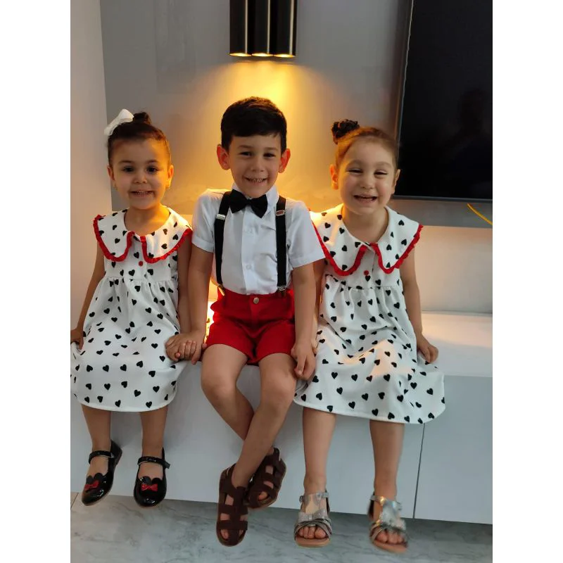 MODAVALS KARDEŞ KOMBİN KIZ ÇOCUK KALP DETAYLI ELBİSE
