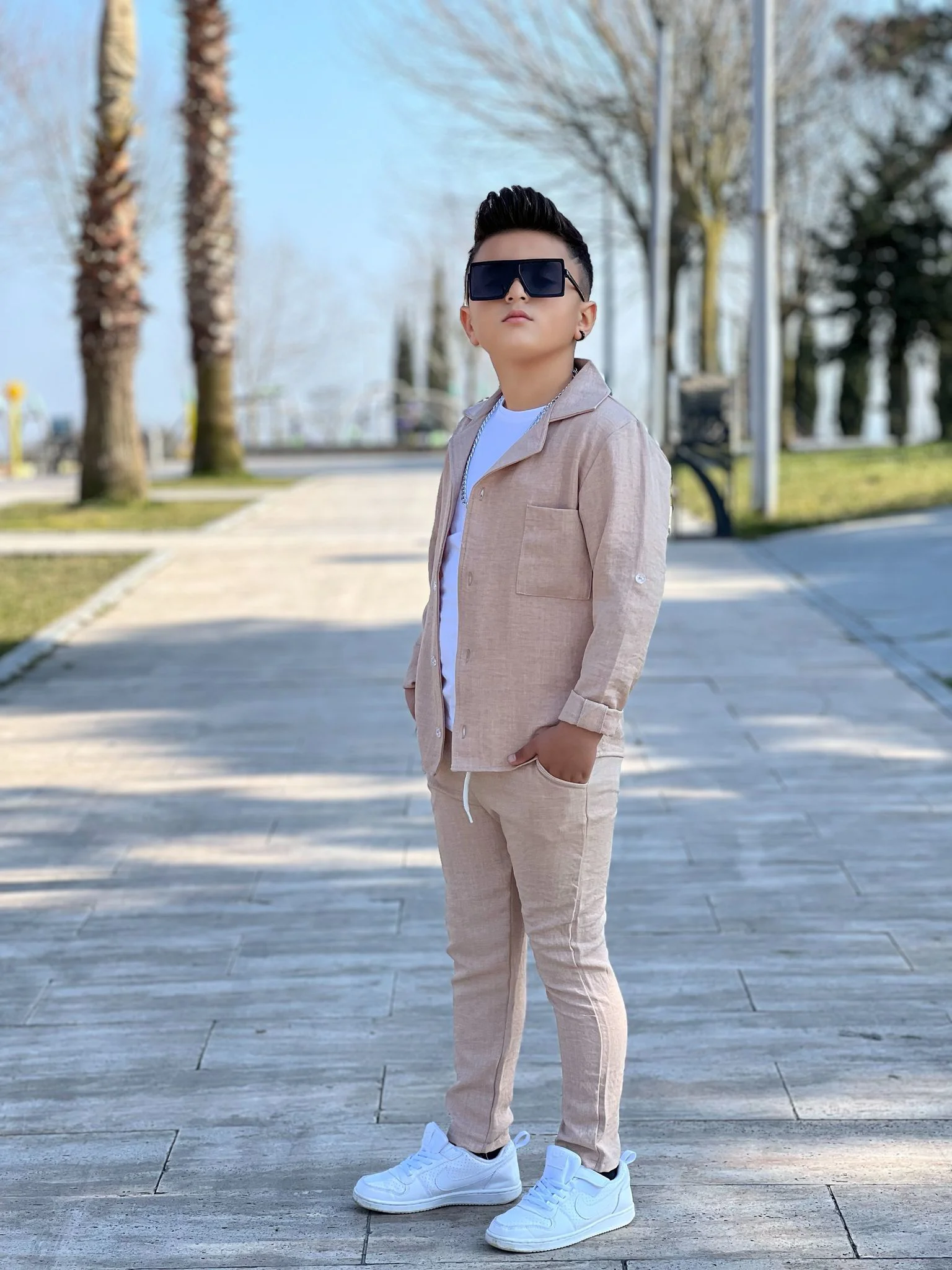 MODAVALS KOL KATLAMALI KETEN GÖMLEK & BELİ LASTİKLİ KETEN PANTOLO