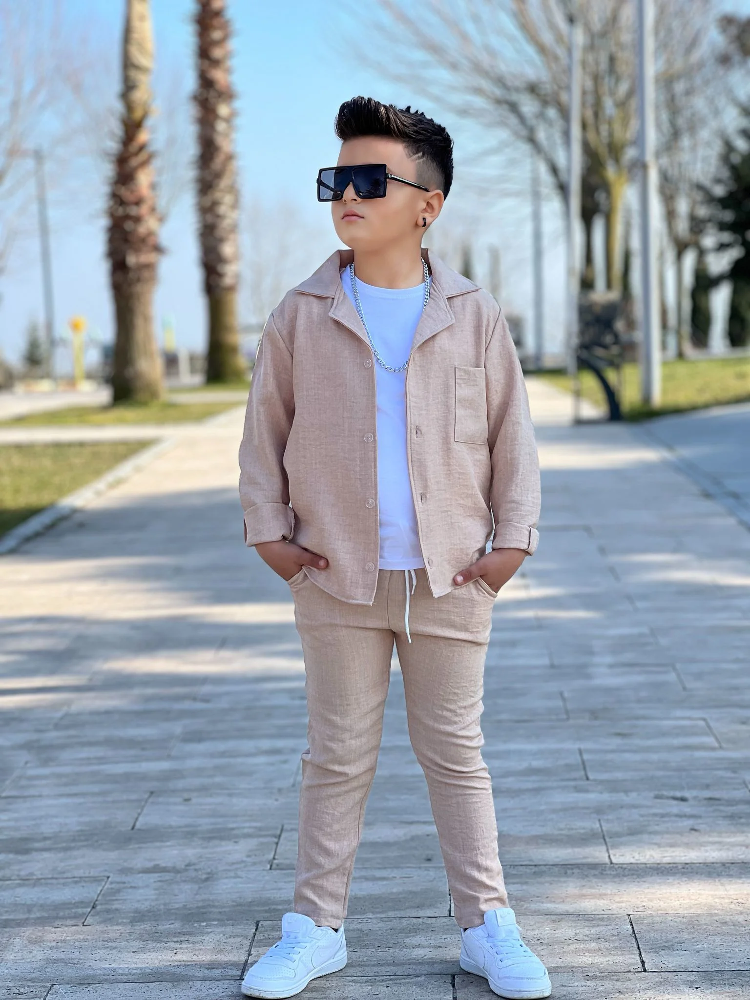 MODAVALS KOL KATLAMALI KETEN GÖMLEK & BELİ LASTİKLİ KETEN PANTOLO