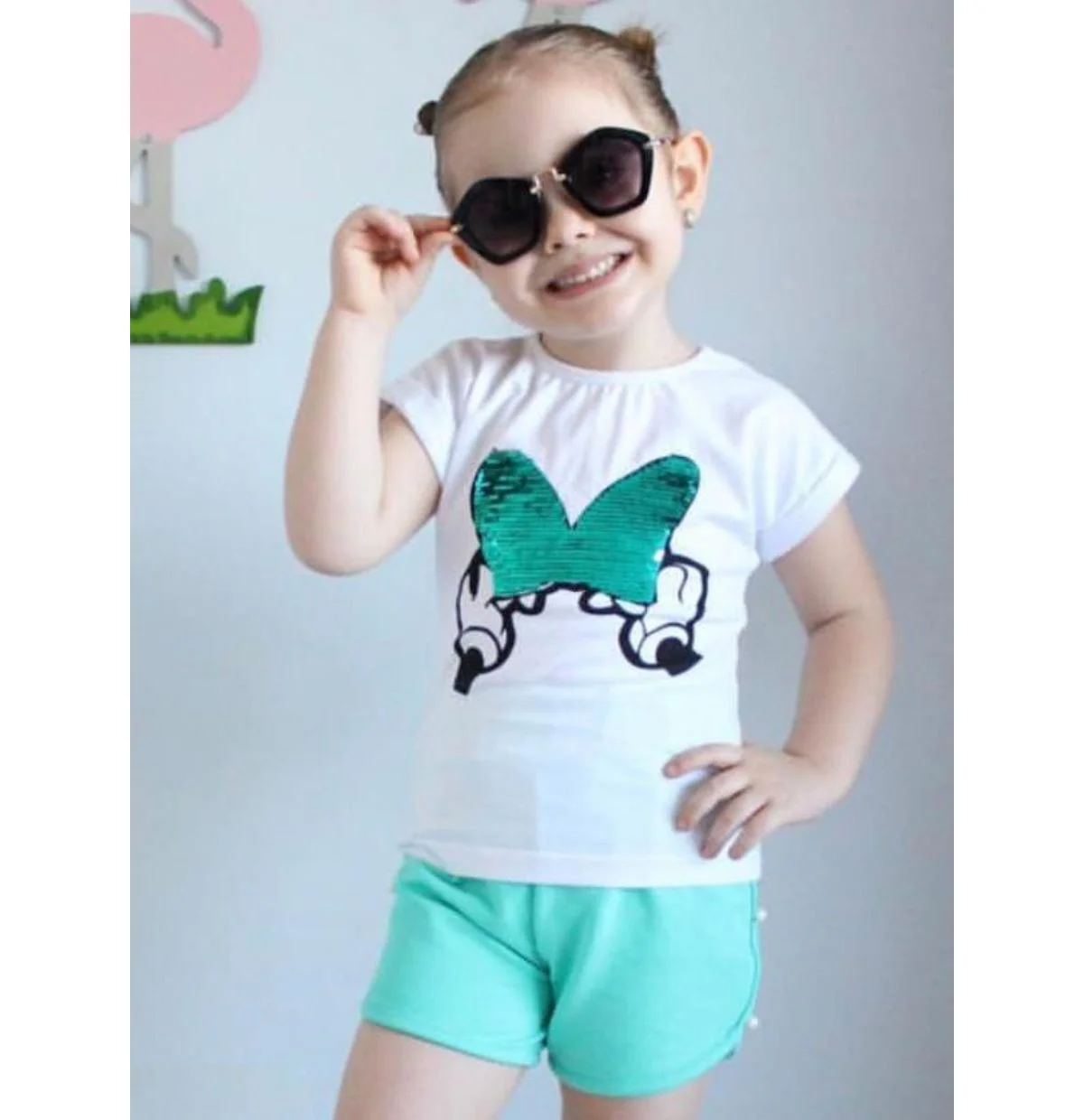 MODAVALS MINNIE BASKILI PUL PAYETLİ İNCİ DETAYLI ŞORTLU TAKIM