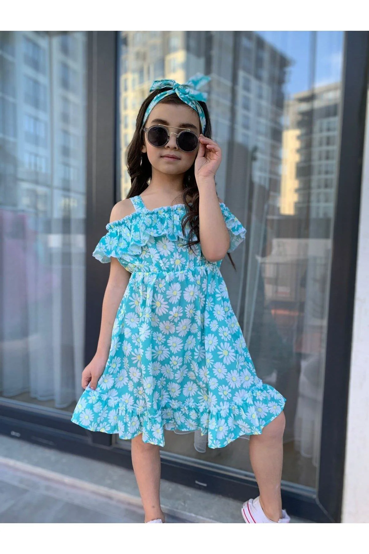 MODAVALS MİNT YEŞİLİ KARDEŞ KOMBİN KIZ ÇOCUK ELBİSE & BANDANA KOM