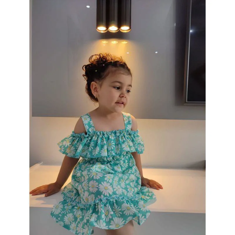 MODAVALS MİNT YEŞİLİ KARDEŞ KOMBİN KIZ ÇOCUK ELBİSE & BANDANA KOM