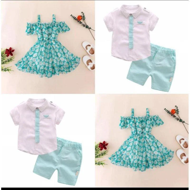 MODAVALS MİNT YEŞİLİ KARDEŞ KOMBİN KIZ ÇOCUK ELBİSE & BANDANA KOM