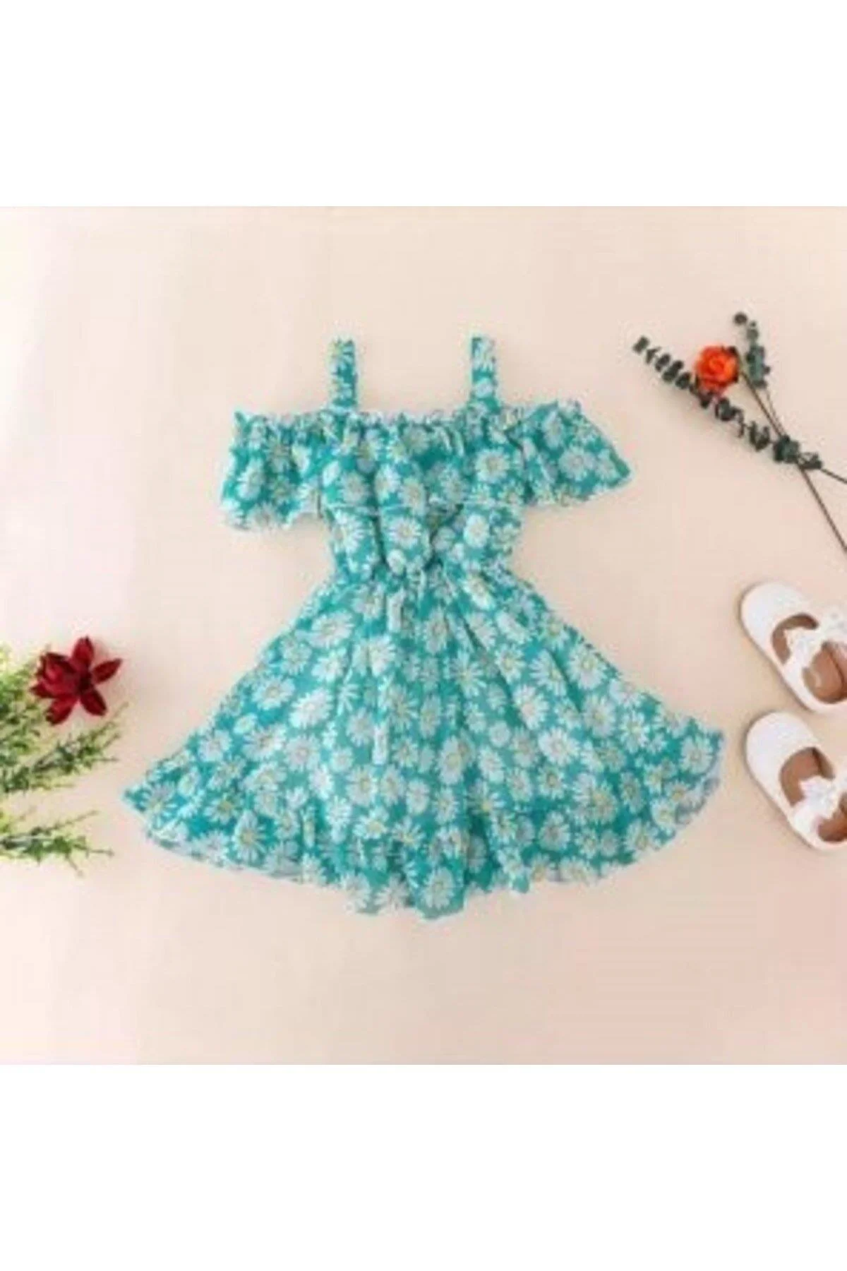 MODAVALS MİNT YEŞİLİ KARDEŞ KOMBİN KIZ ÇOCUK ELBİSE & BANDANA KOM