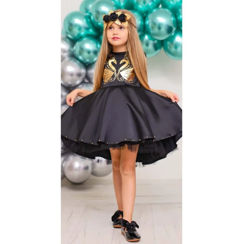 MODAVALS SİYAH İNCİ NAKIŞLI VARAK DETAYLI ÖZEL TASARIM KIZ ÇOCUK 