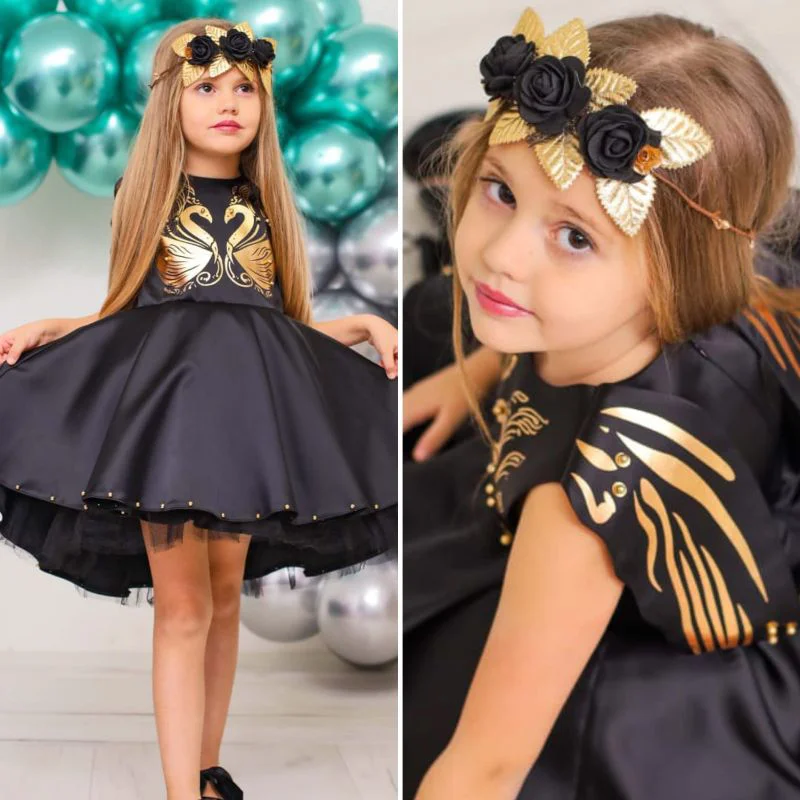 MODAVALS SİYAH İNCİ NAKIŞLI VARAK DETAYLI ÖZEL TASARIM KIZ ÇOCUK 