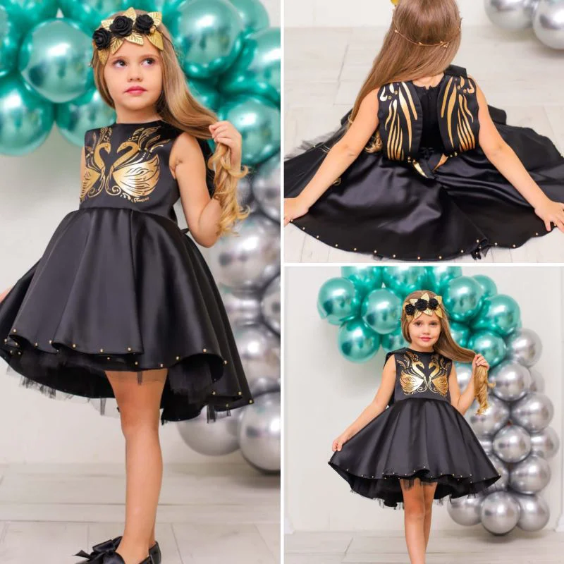 MODAVALS SİYAH İNCİ NAKIŞLI VARAK DETAYLI ÖZEL TASARIM KIZ ÇOCUK 