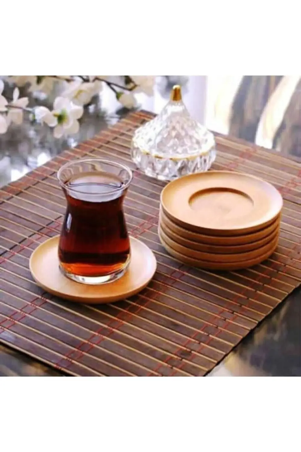 modazone Bambu Yuvarlak Çay Tabağı Altlığı 6 'lı Set, Dekoratif B
