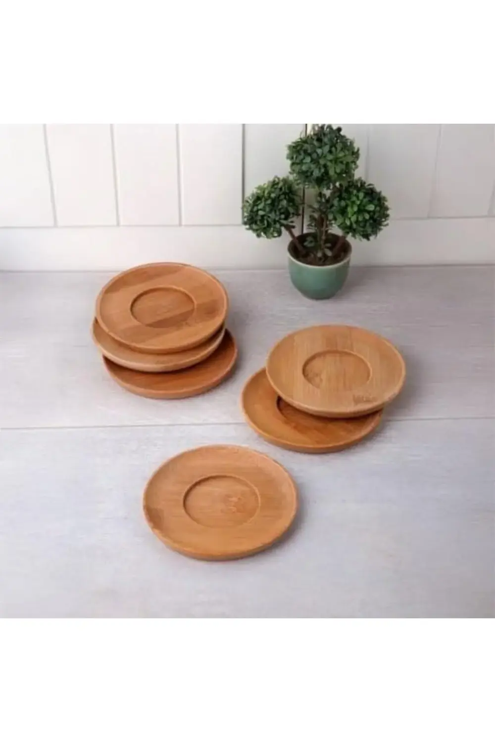 modazone Bambu Yuvarlak Çay Tabağı Altlığı 6 'lı Set, Dekoratif B