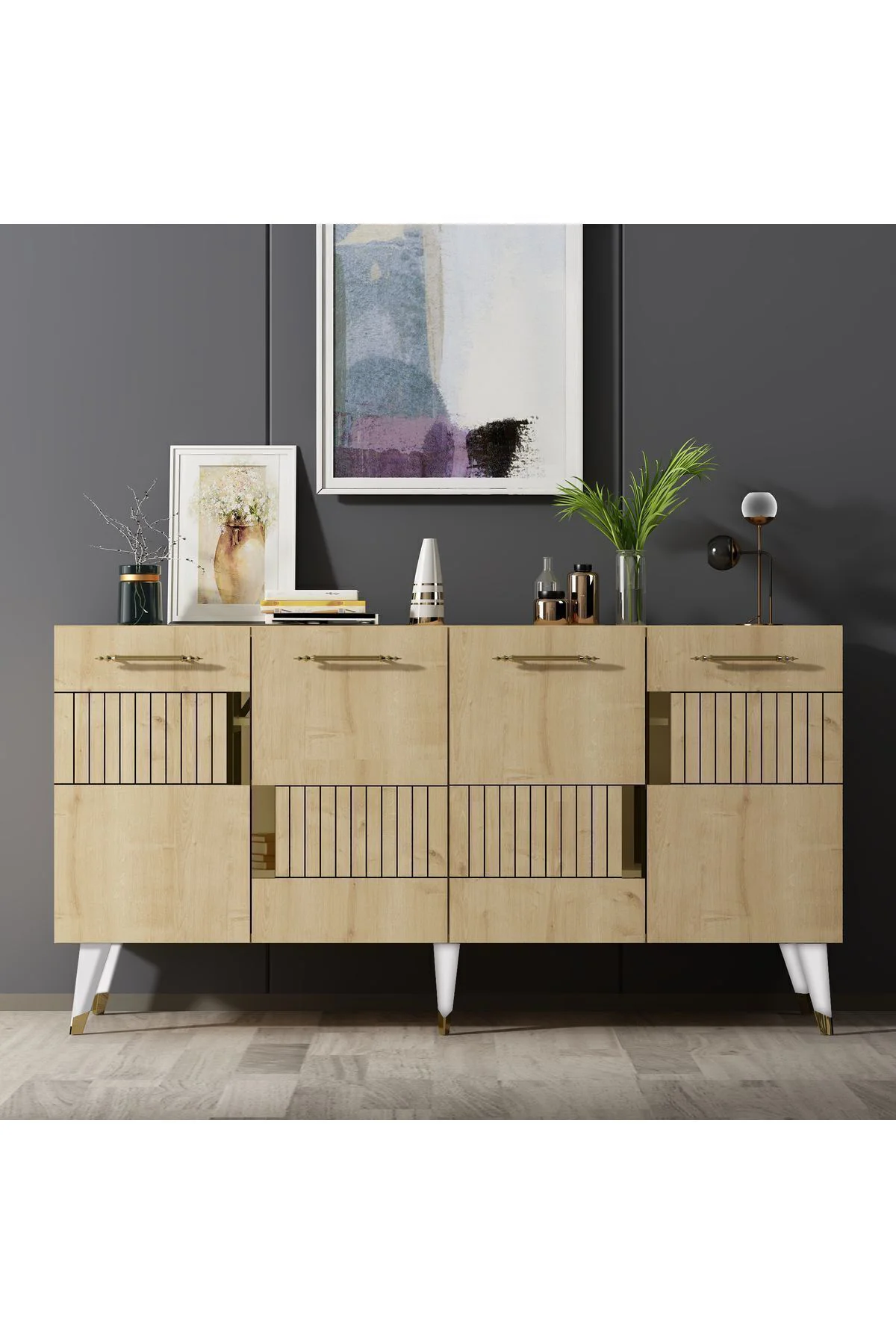 MODDA KONSOL 4 KAPAKLI BEYAZ-ALTIN