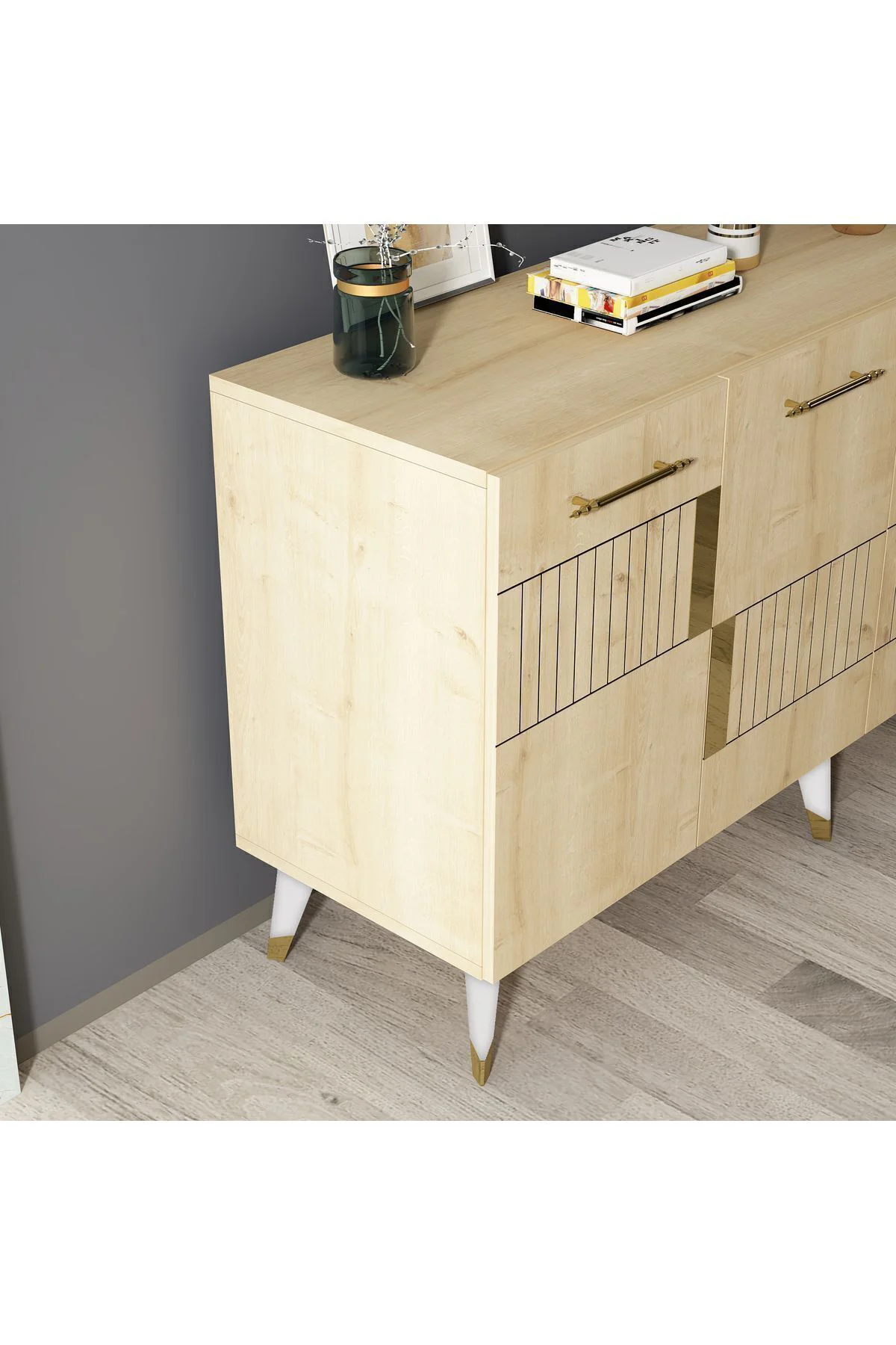 MODDA KONSOL 4 KAPAKLI BEYAZ-ALTIN