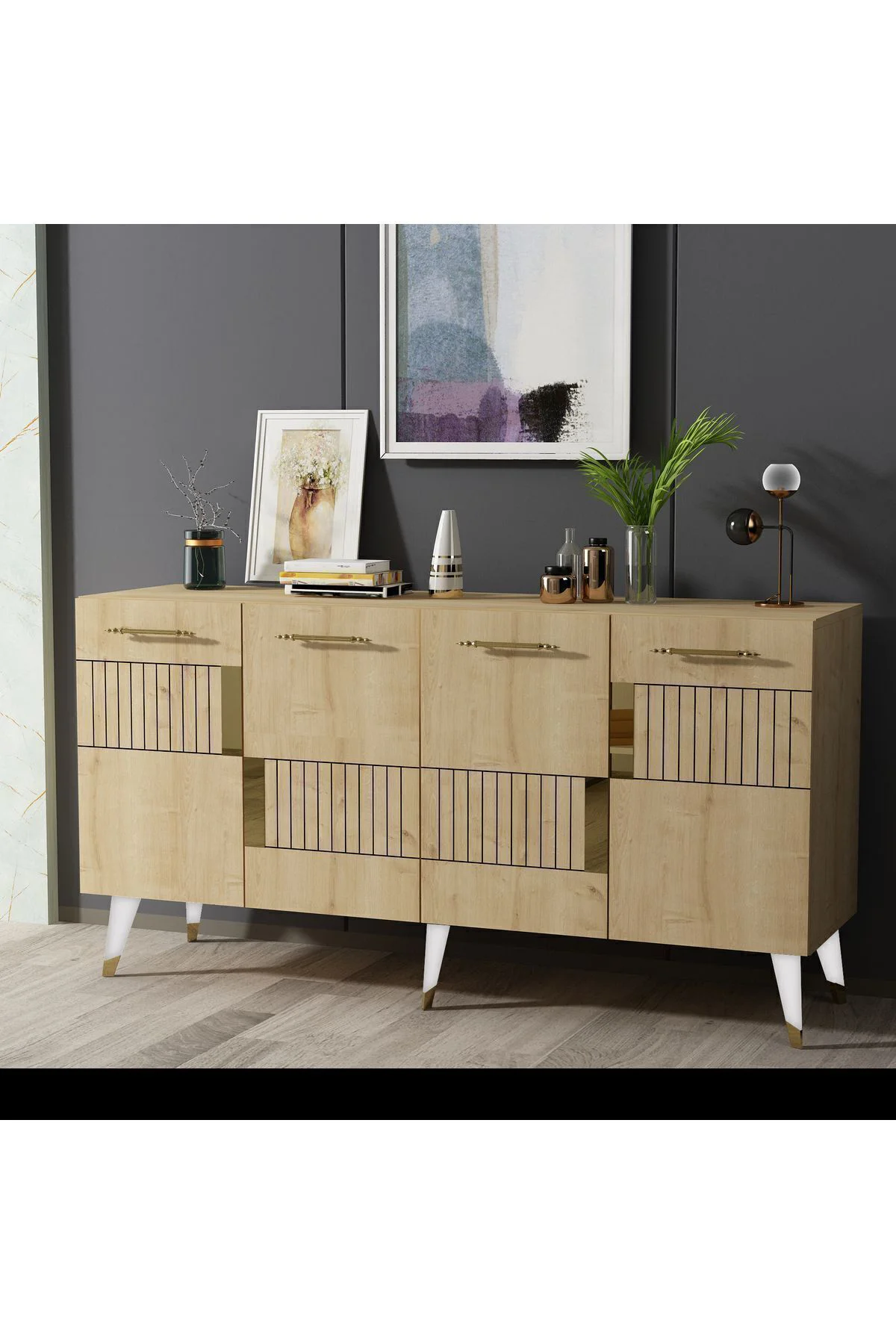 MODDA KONSOL 4 KAPAKLI BEYAZ-ALTIN