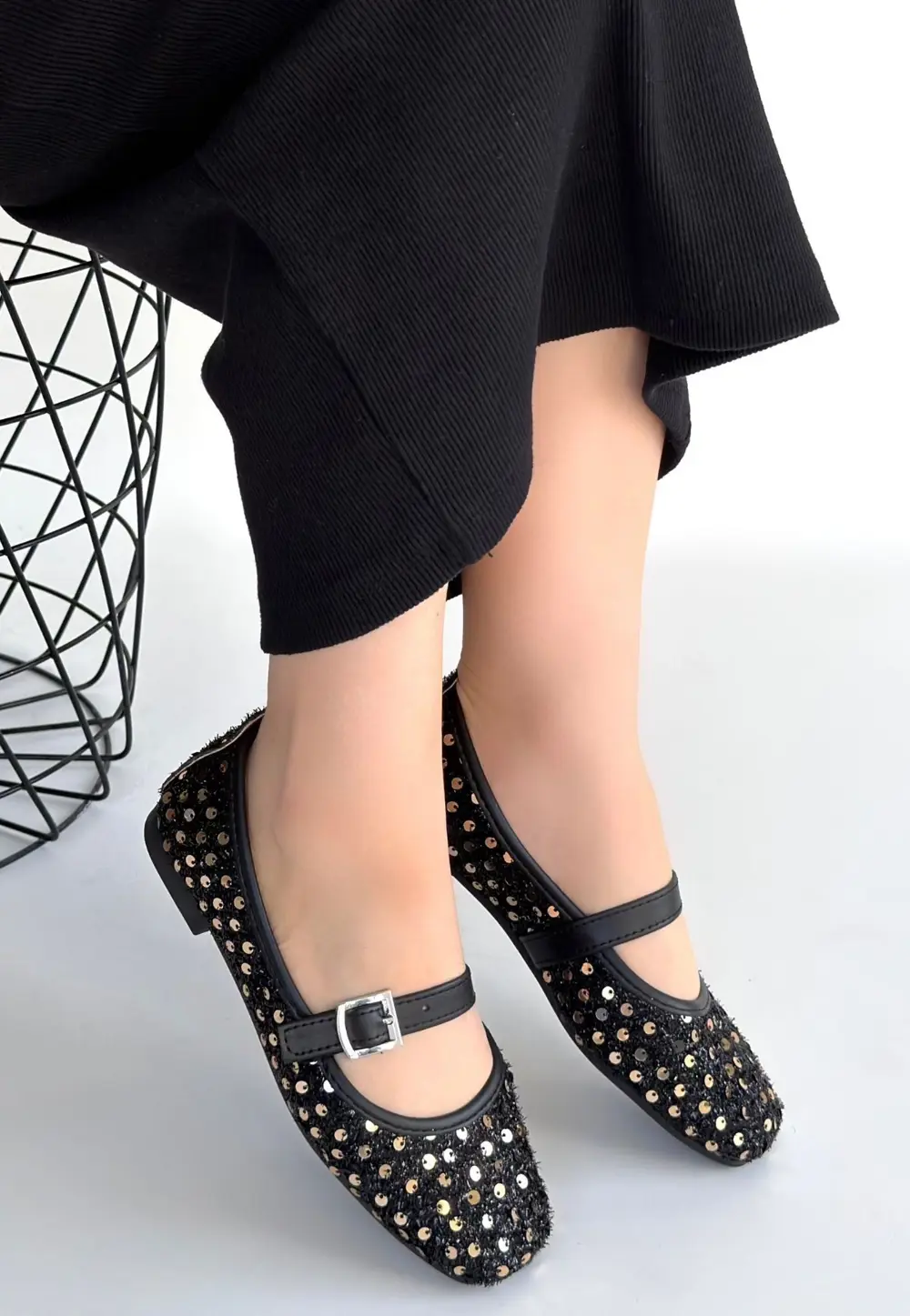 Moden Siyah Süet Babet Ayakkabı Moden Siyah Süet Babet Ayakkabı