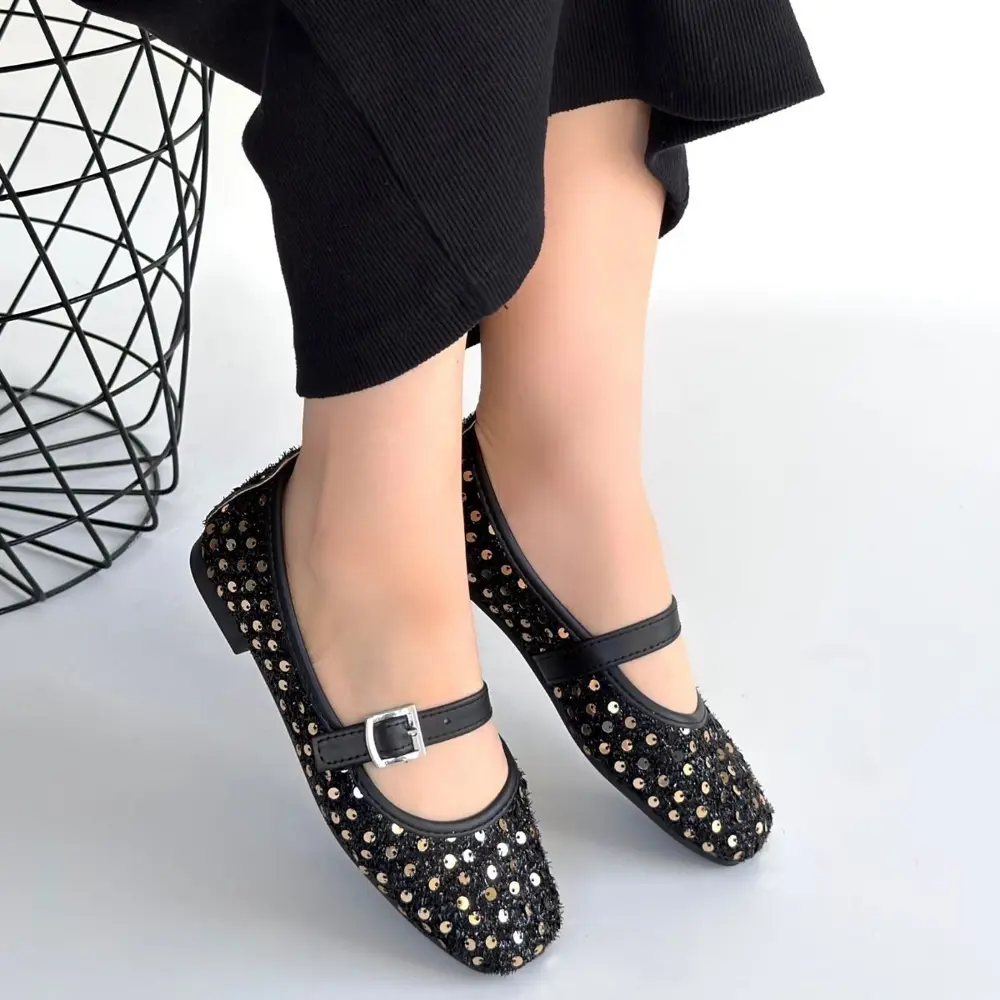 Moden Siyah Süet Babet Ayakkabı Moden Siyah Süet Babet Ayakkabı