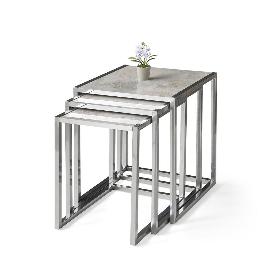 Sivas Gözde Mobilya Modern 3'Lü Zigon Sehpa Açik Gri- Gümüş 8193 Sivas Gözde Mobilya Modern 3'Lü Zigon Sehpa Açik Gri- Gümüş 8193