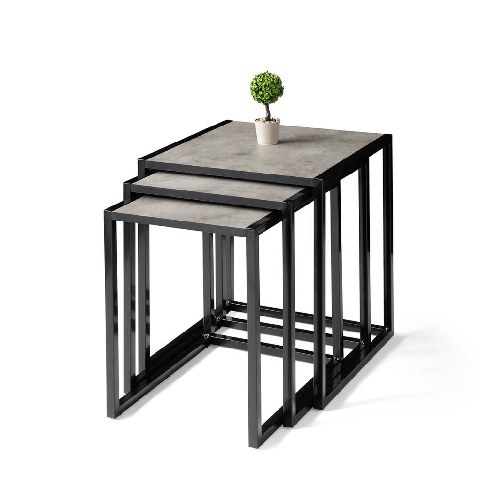 Sivas Gözde Mobilya Modern 3'Lü Zigon Sehpa Mat Gri- Siyah 8192