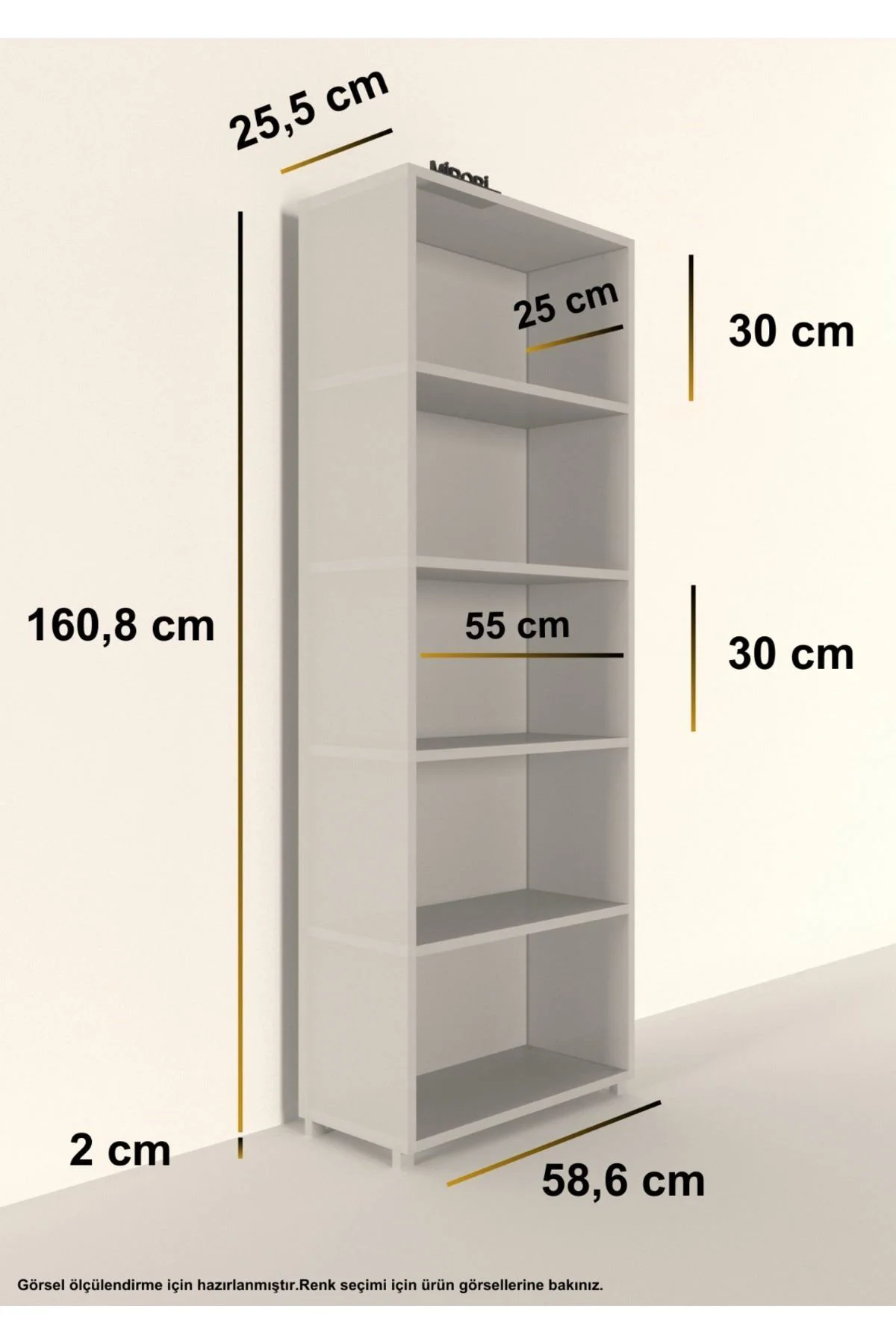 Modern 5 Raflı Kitaplık Dekoratif Kitaplık Çam