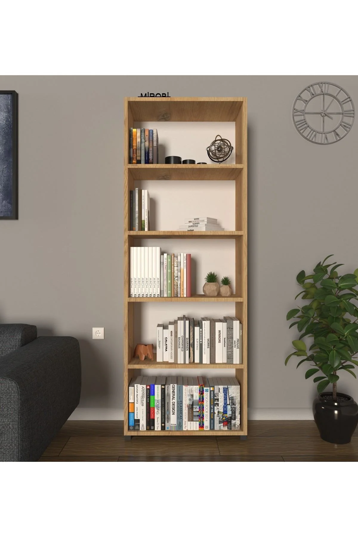 Modern 5 Raflı Kitaplık Dekoratif Kitaplık Çam
