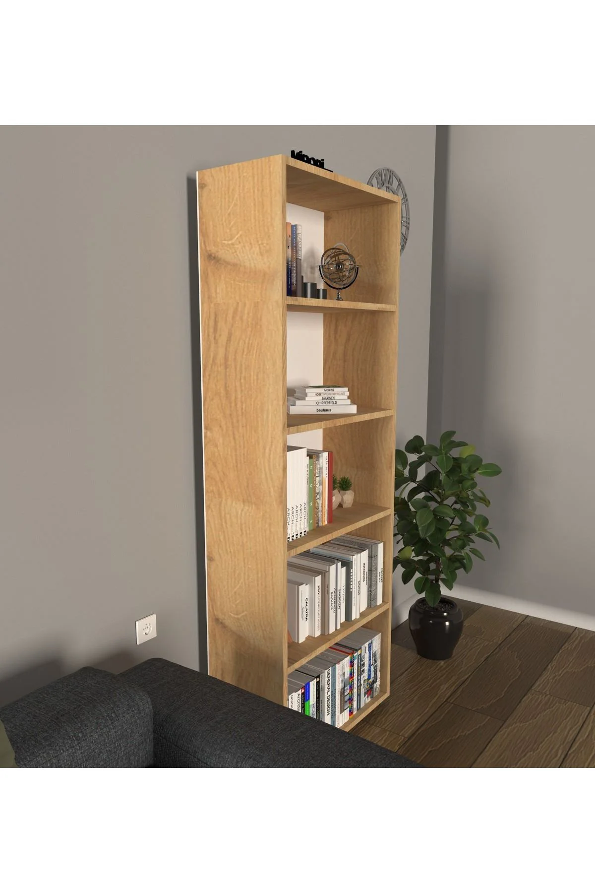 Modern 5 Raflı Kitaplık Dekoratif Kitaplık Çam