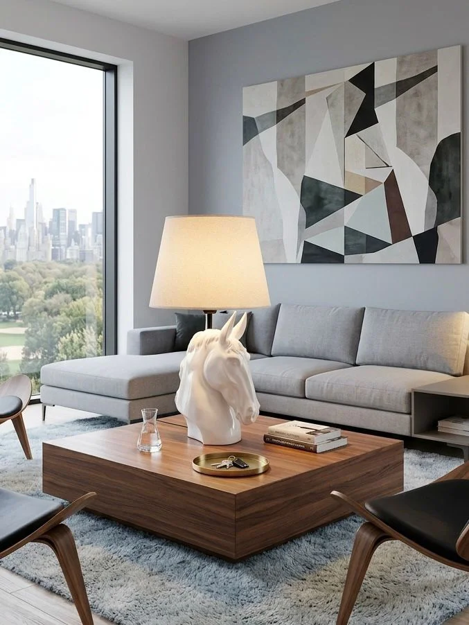 Modern At Abajur Beyaz Büst Abajur  Heykel  –  Beyaz Şapka Dekora