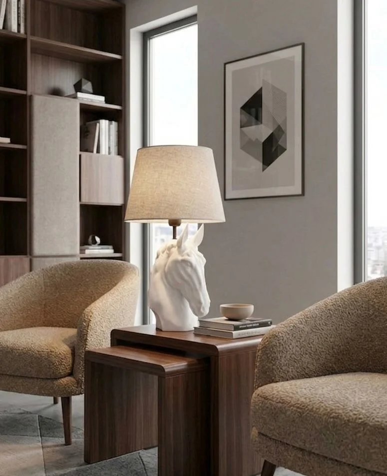 Modern At Abajur Beyaz Büst Abajur  Heykel  –  Beyaz Şapka Dekora