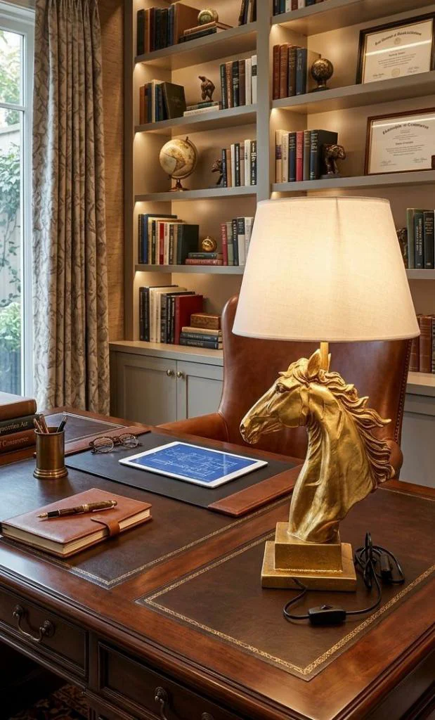 Modern At Abajur  Gold Büst Abajur  Heykel  –  Beyaz Şapka Dekora