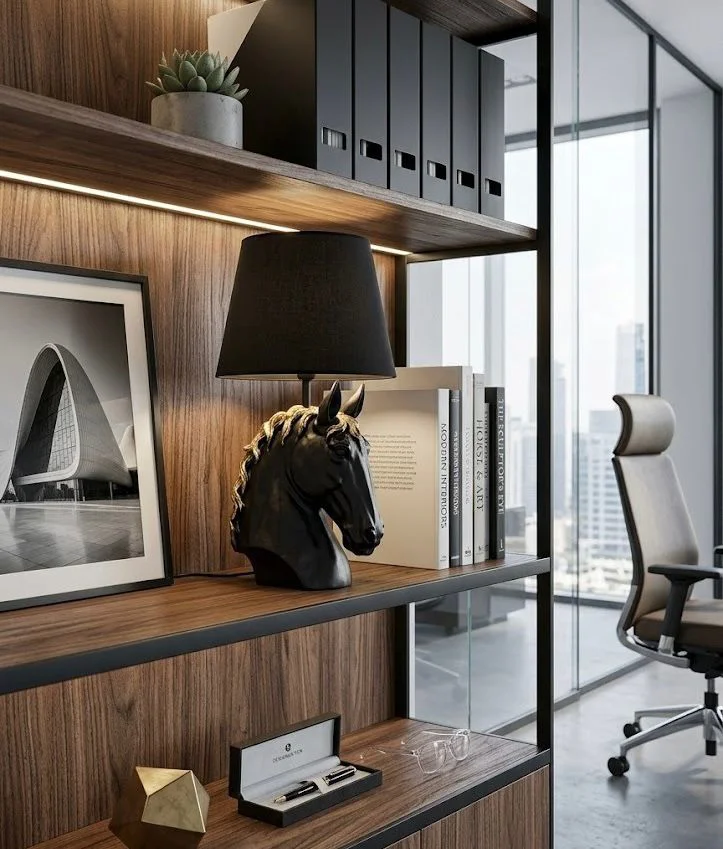 *Modern At Abajur Siyah Gold Büst Abajur  Heykel  –  Siyah Şapka 
