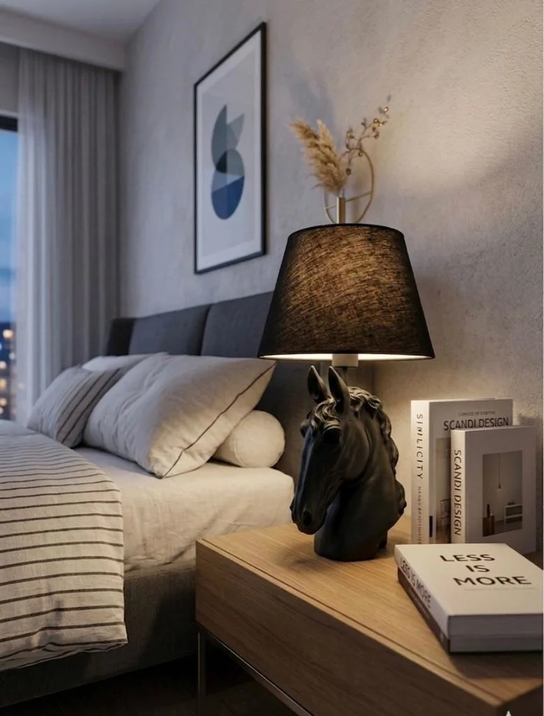 Modern At Abajur Siyah Büst Abajur  Heykel  – Siyah Şapka Dekorat