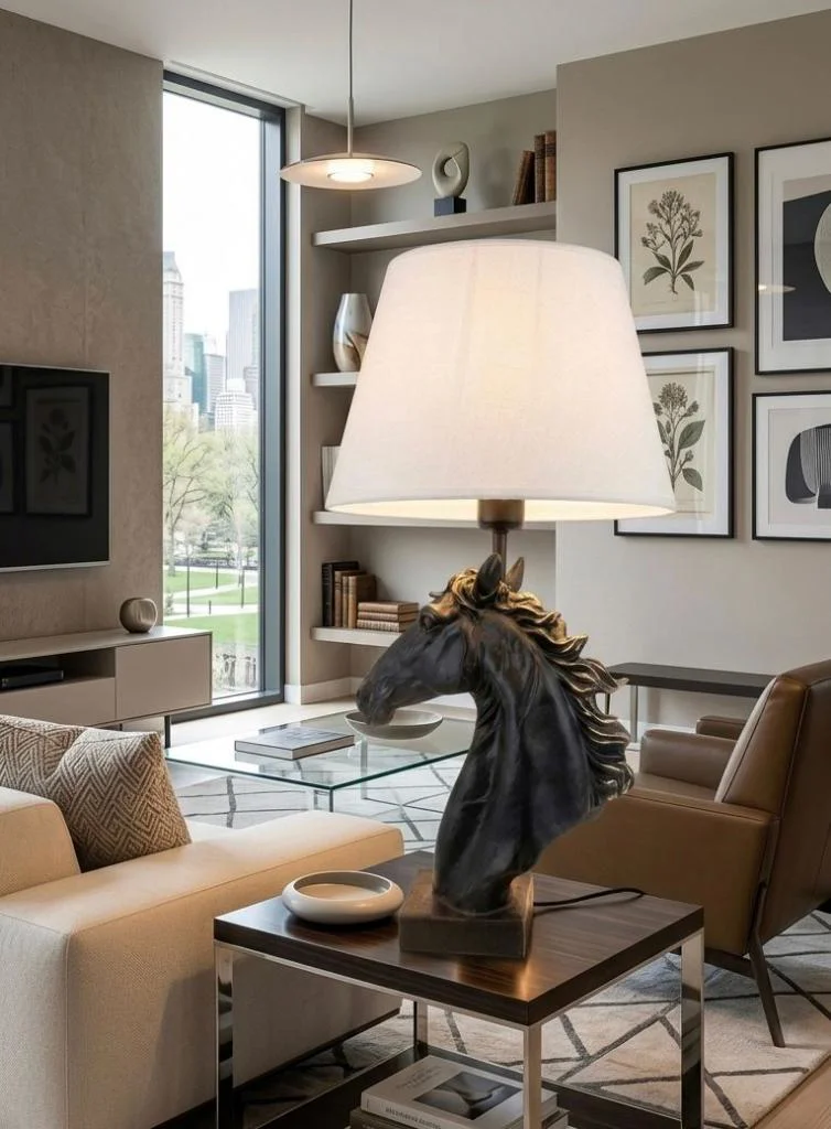 Modern At Abajur Siyah Gold Büst Abajur  Heykel  –  Beyaz Şapka D