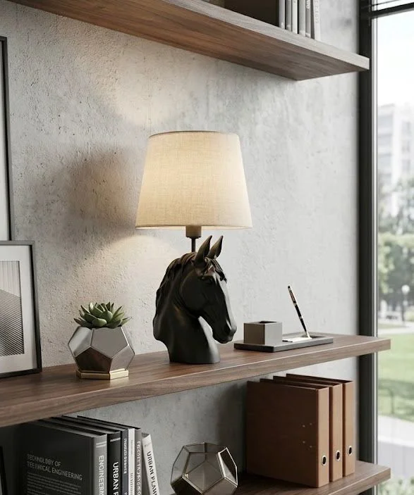 Modern At Abajur Siyah Büst Abajur  Heykel  –  Beyaz Şapka Dekora