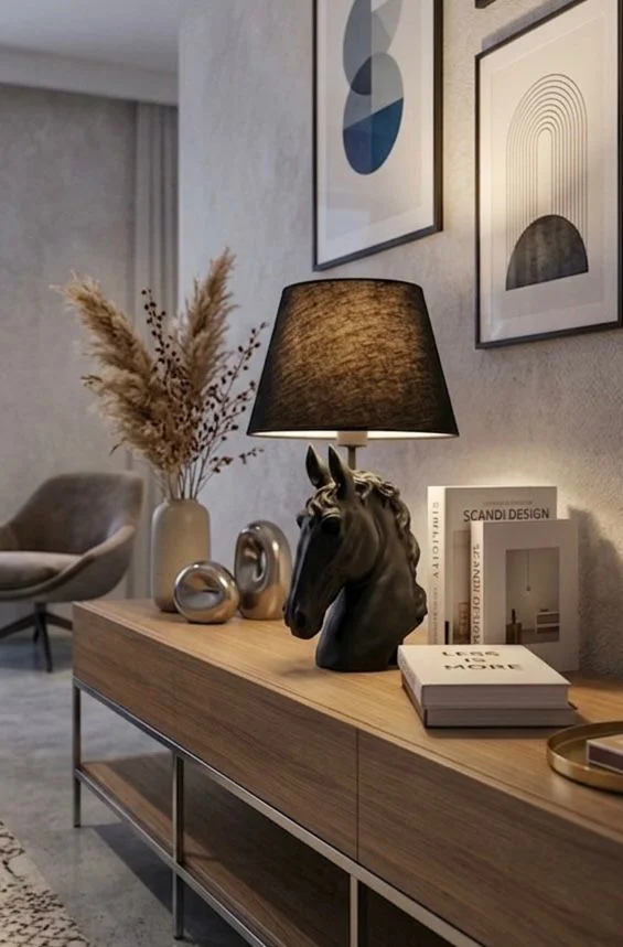 Modern At Abajur Siyah Büst Abajur  Heykel  – Siyah Şapka Dekorat