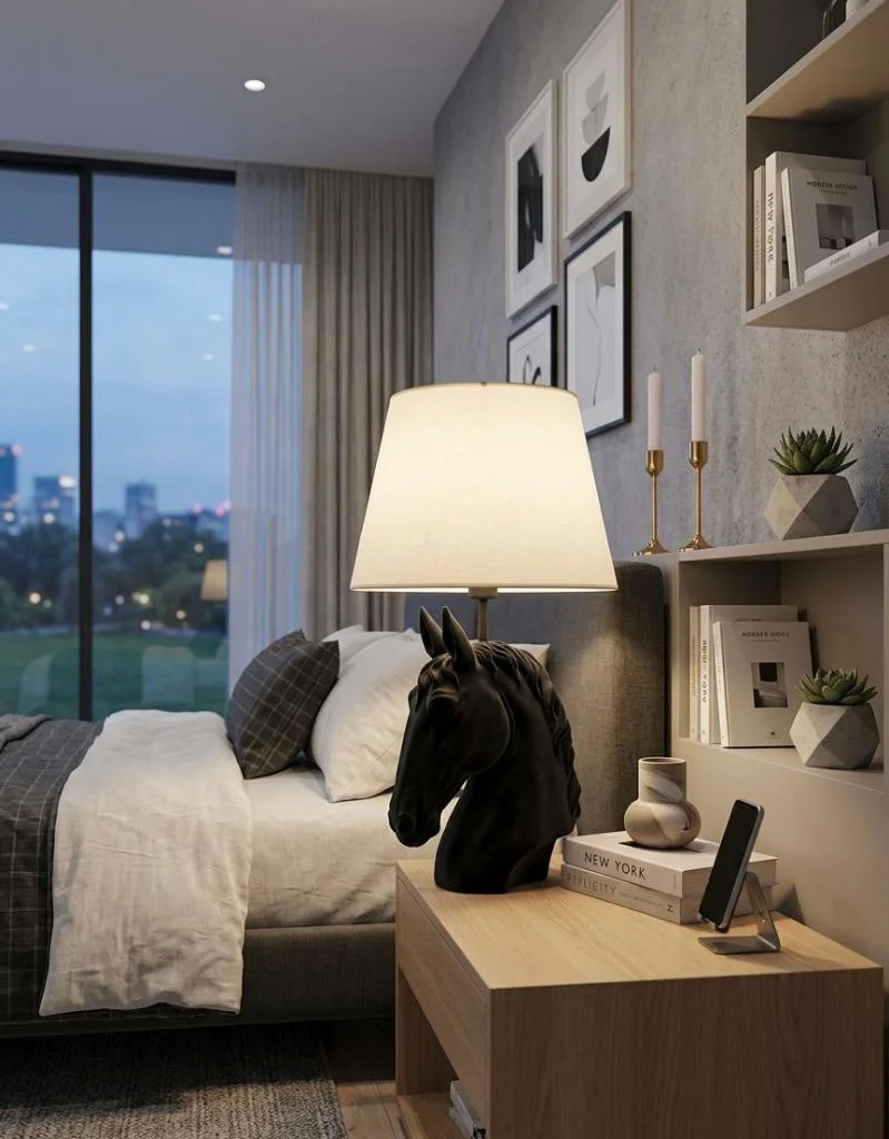 Modern At Abajur Siyah Büst Abajur  Heykel  –  Beyaz Şapka Dekora