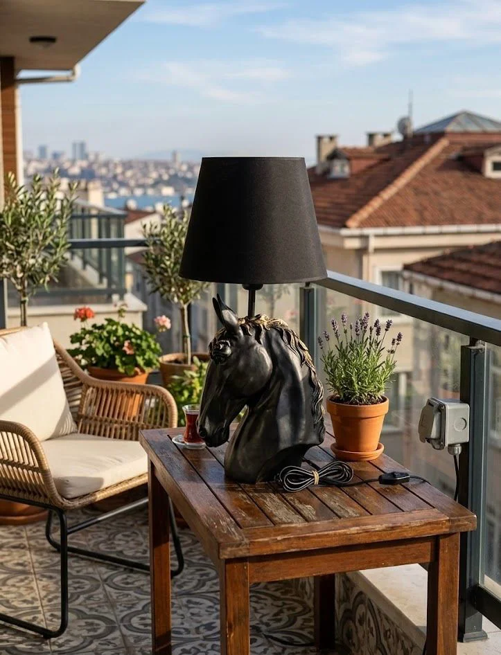 *Modern At Abajur Siyah Gold Büst Abajur  Heykel  –  Siyah Şapka 