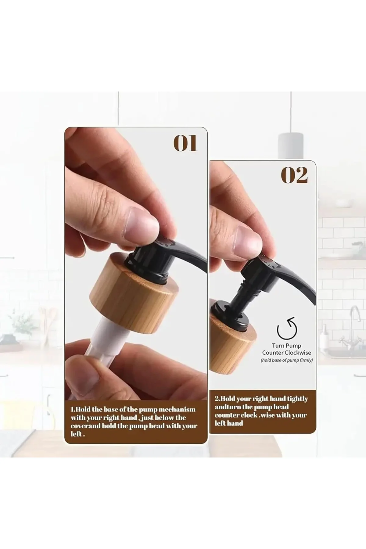 Modern Banyo ve Mutfak Seti, Siyah ve Beyaz Cam Sabunluk ve Deterjan Şişesi, Bambu Kapak