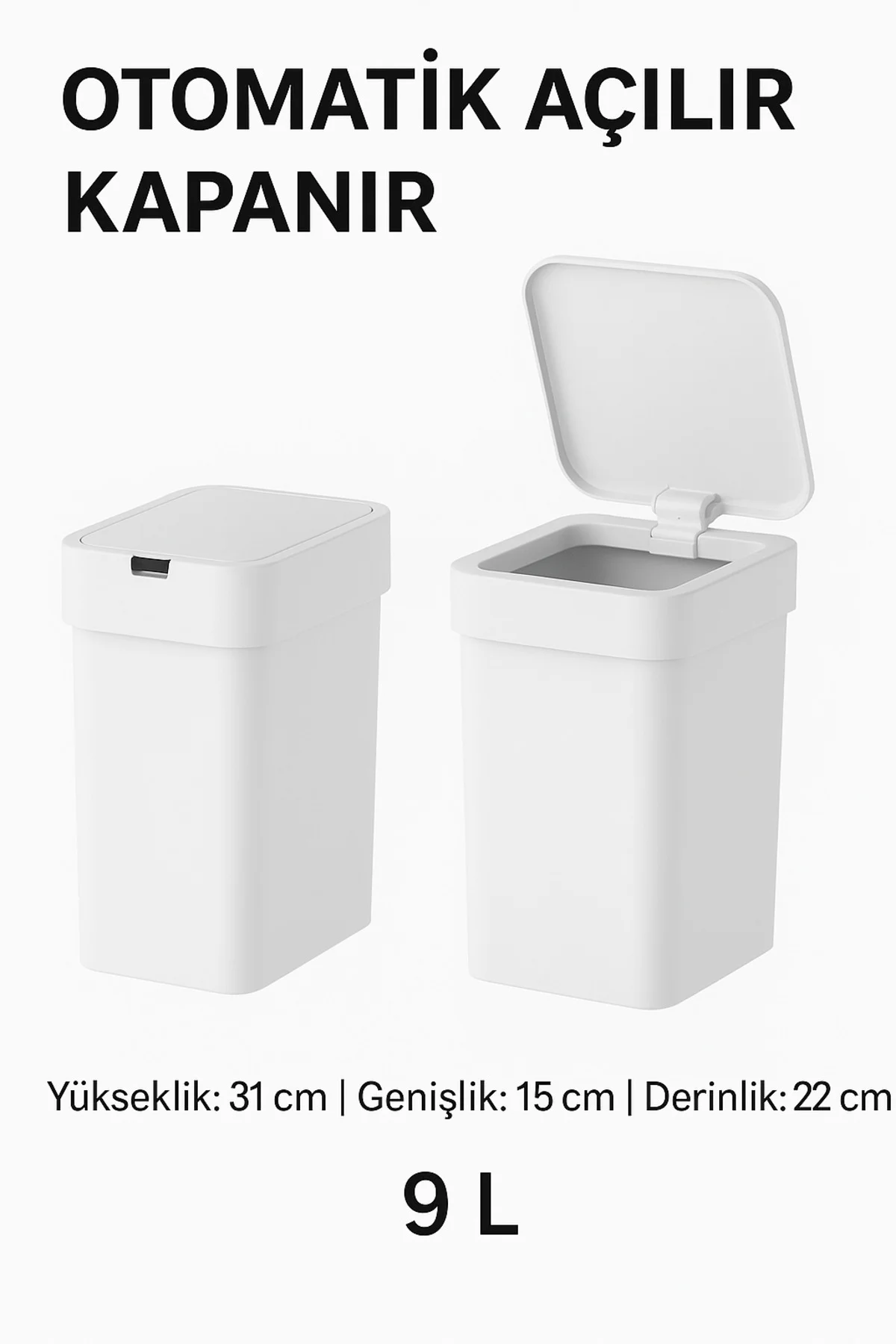 Modern Beyaz Dikdörtgen sensörlü Çöp Kutusu - Minimalist Pratik T