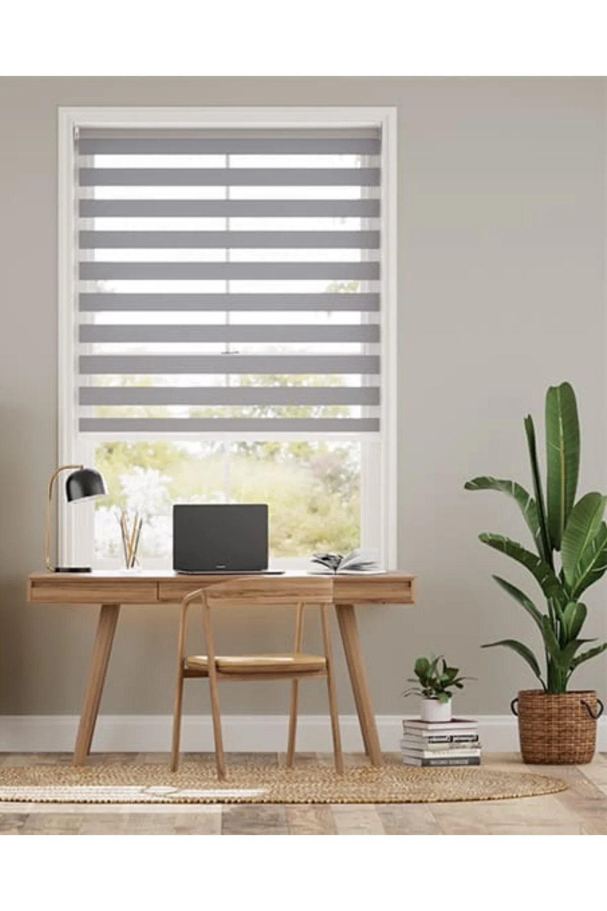 Modern Blackout Gri Pliseli Zebra Stor Perde , Alüminyum Kasalı Y