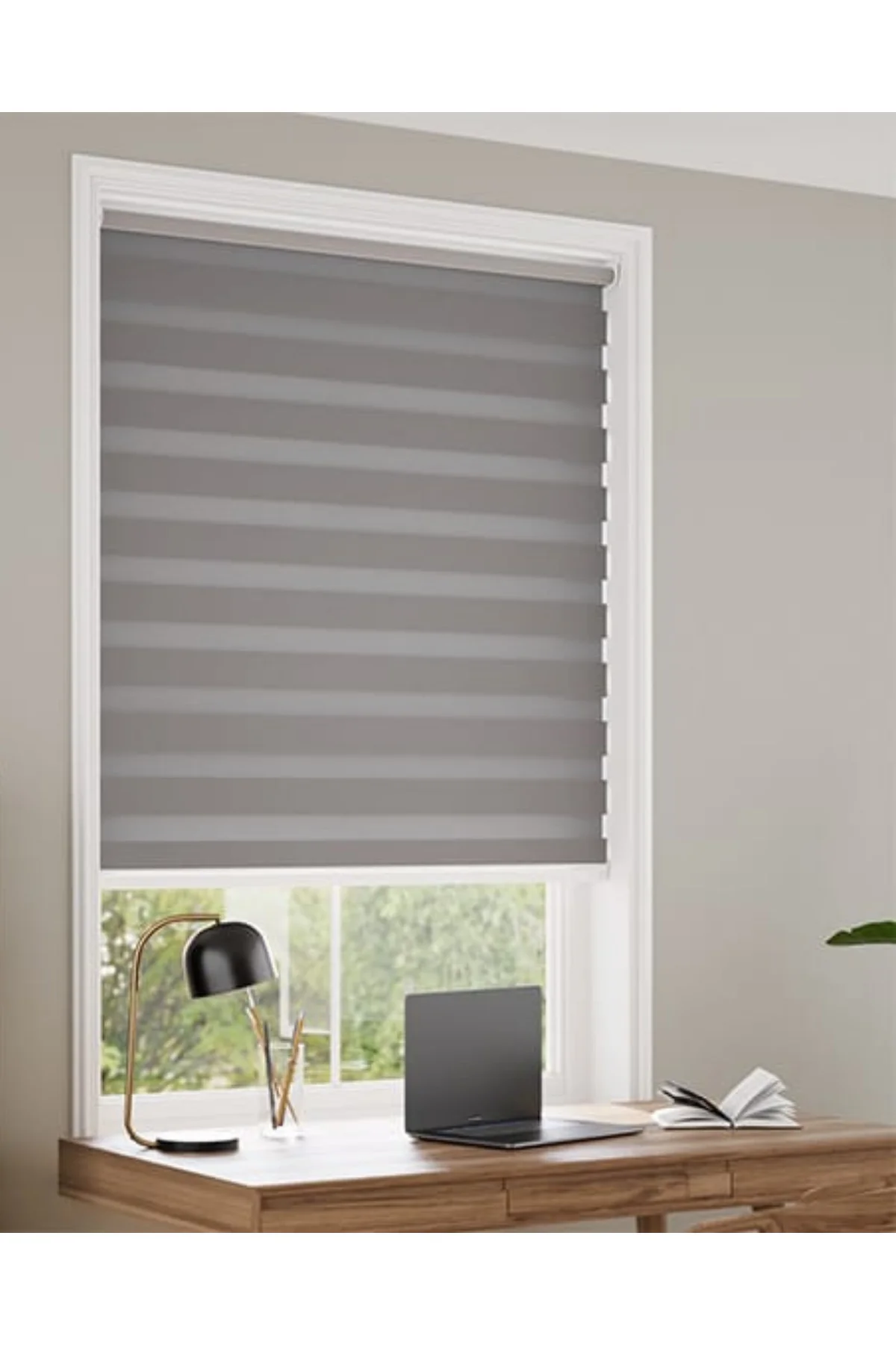 Modern Blackout Gri Pliseli Zebra Stor Perde , Alüminyum Kasalı Y