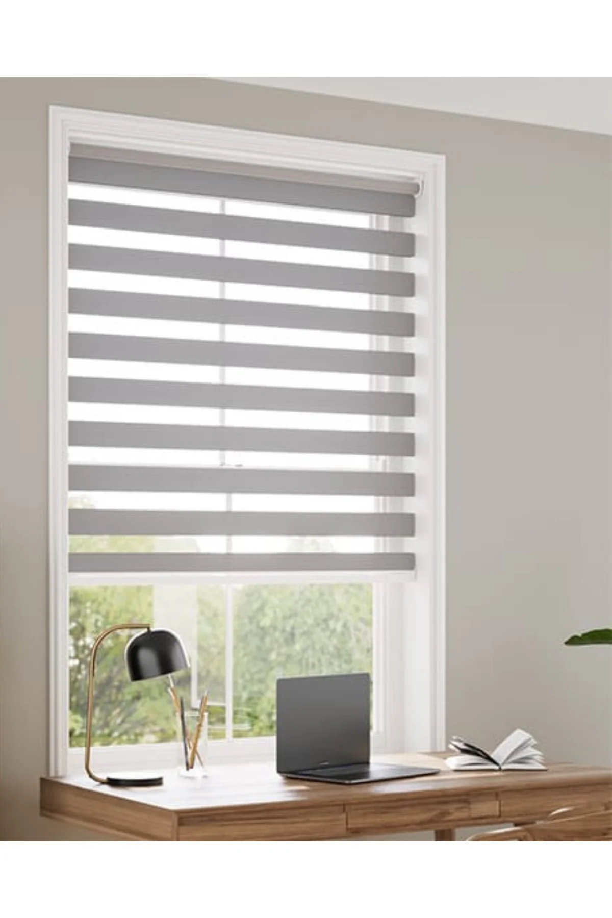 Modern Blackout Gri Pliseli Zebra Stor Perde , Alüminyum Kasalı Y