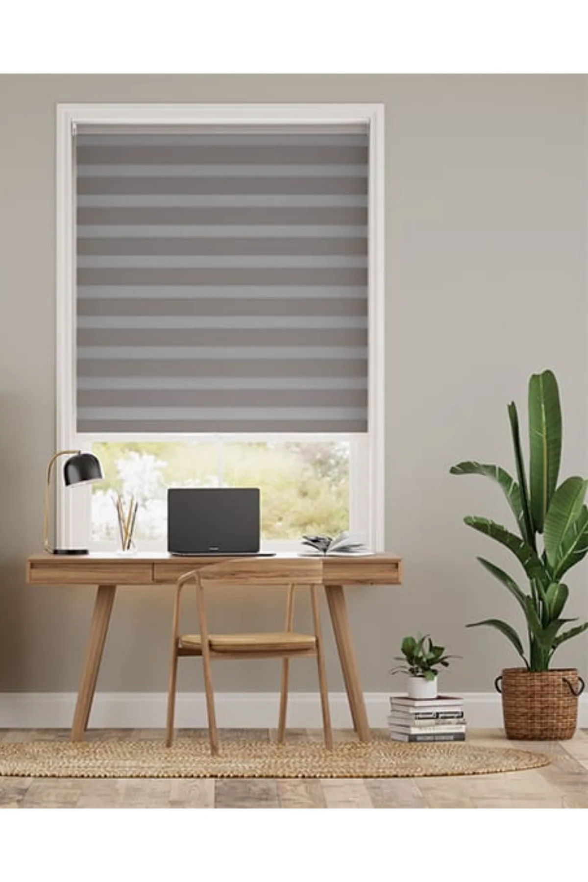 Modern Blackout Gri Pliseli Zebra Stor Perde , Alüminyum Kasalı Y