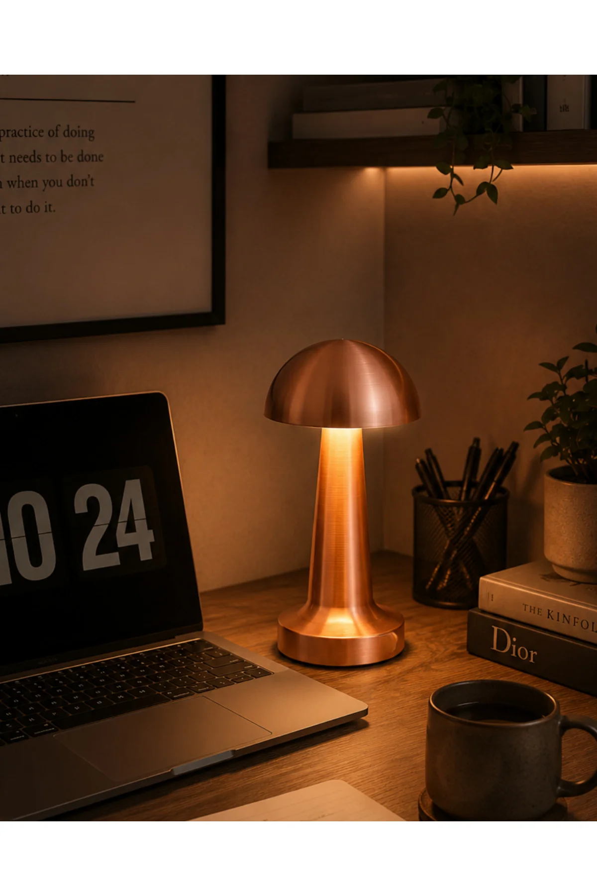 Modern Bronz Mantar Masa Lambası LED Dokunmatik Dekoratif Aydınla
