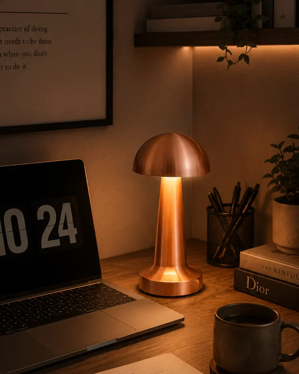 Modern Bronz Mantar Masa Lambası LED Dokunmatik Şarjlı Dekoratif Aydınlatma - 3 Seviyeli Renk