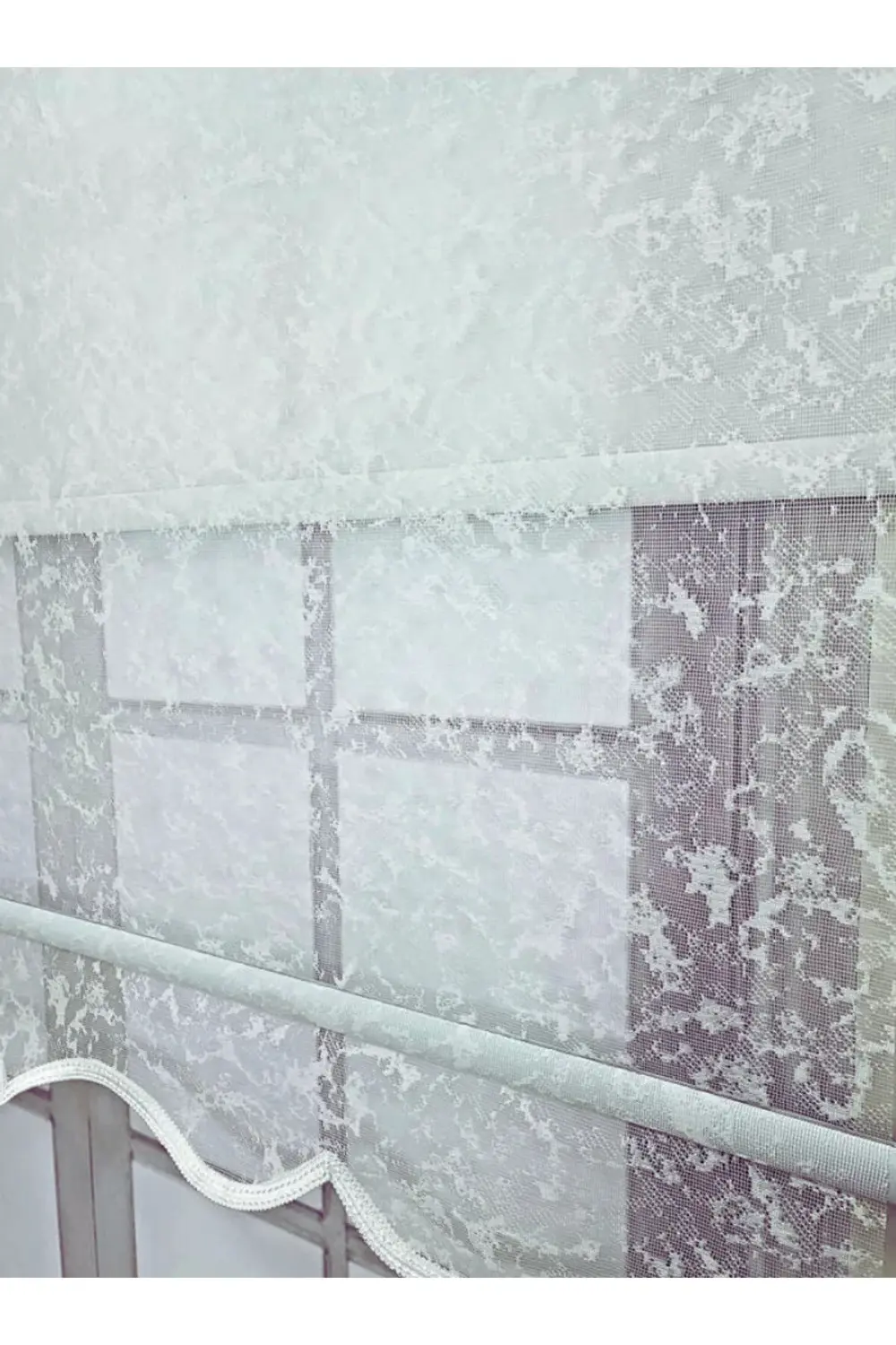 Modern Bulut Desen Çiftli Sistem Mekanizmalı Tül ve Stor Perde Al