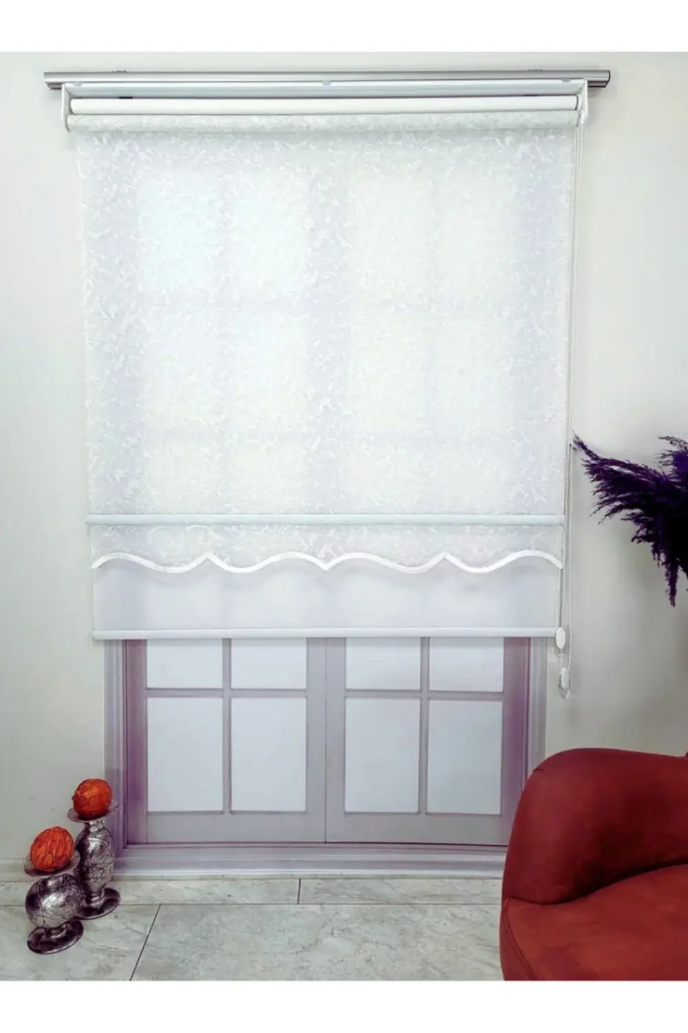 Modern Bulut Desen Çiftli Sistem Mekanizmalı Tül ve Stor Perde Al