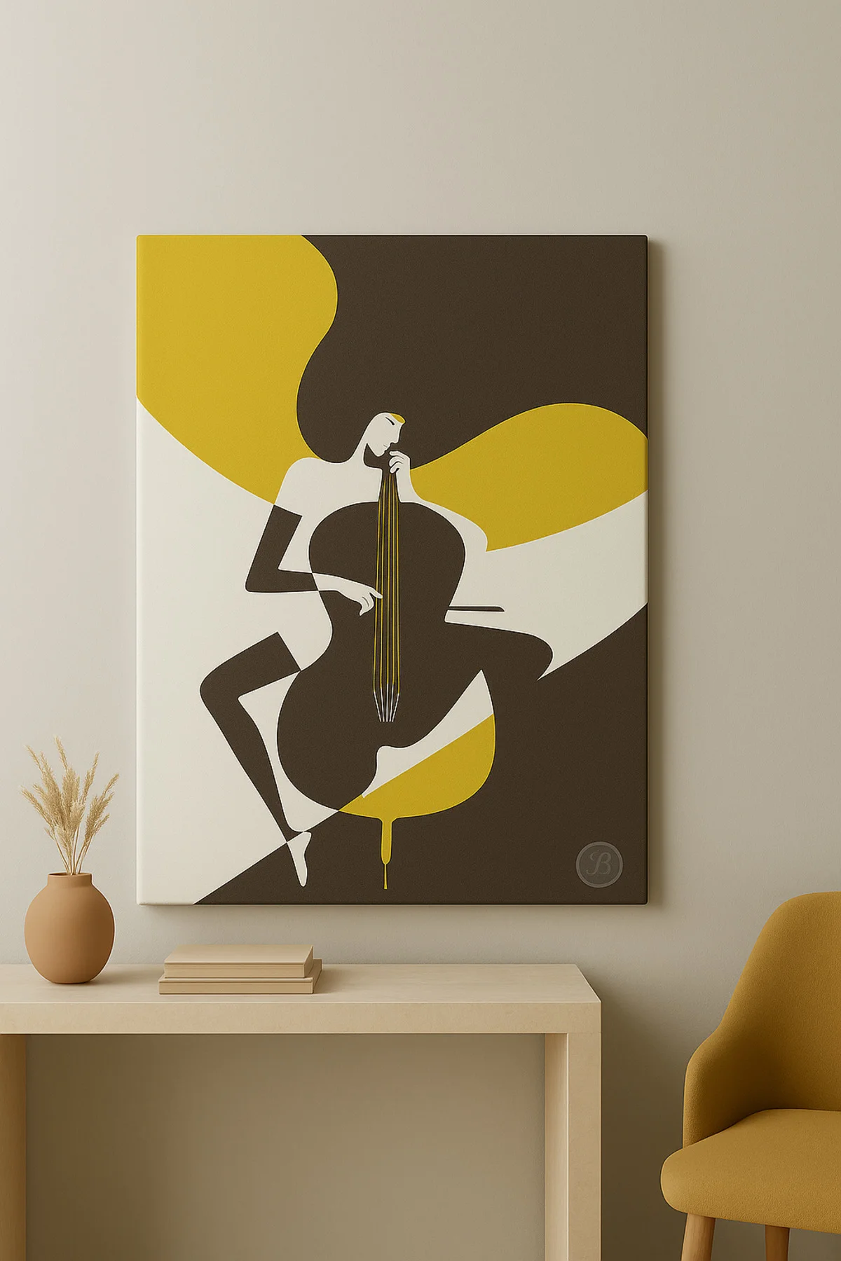 Modern Cello Silüeti Kanvas Tablo – Müzik Temalı Sanatsal Duvar D